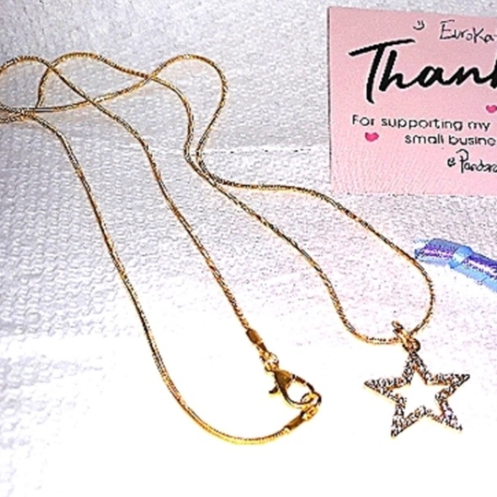 NEW Sparkly CZ Gold Star Handmade Necklace Gold pl stainless anti tarnish NWT